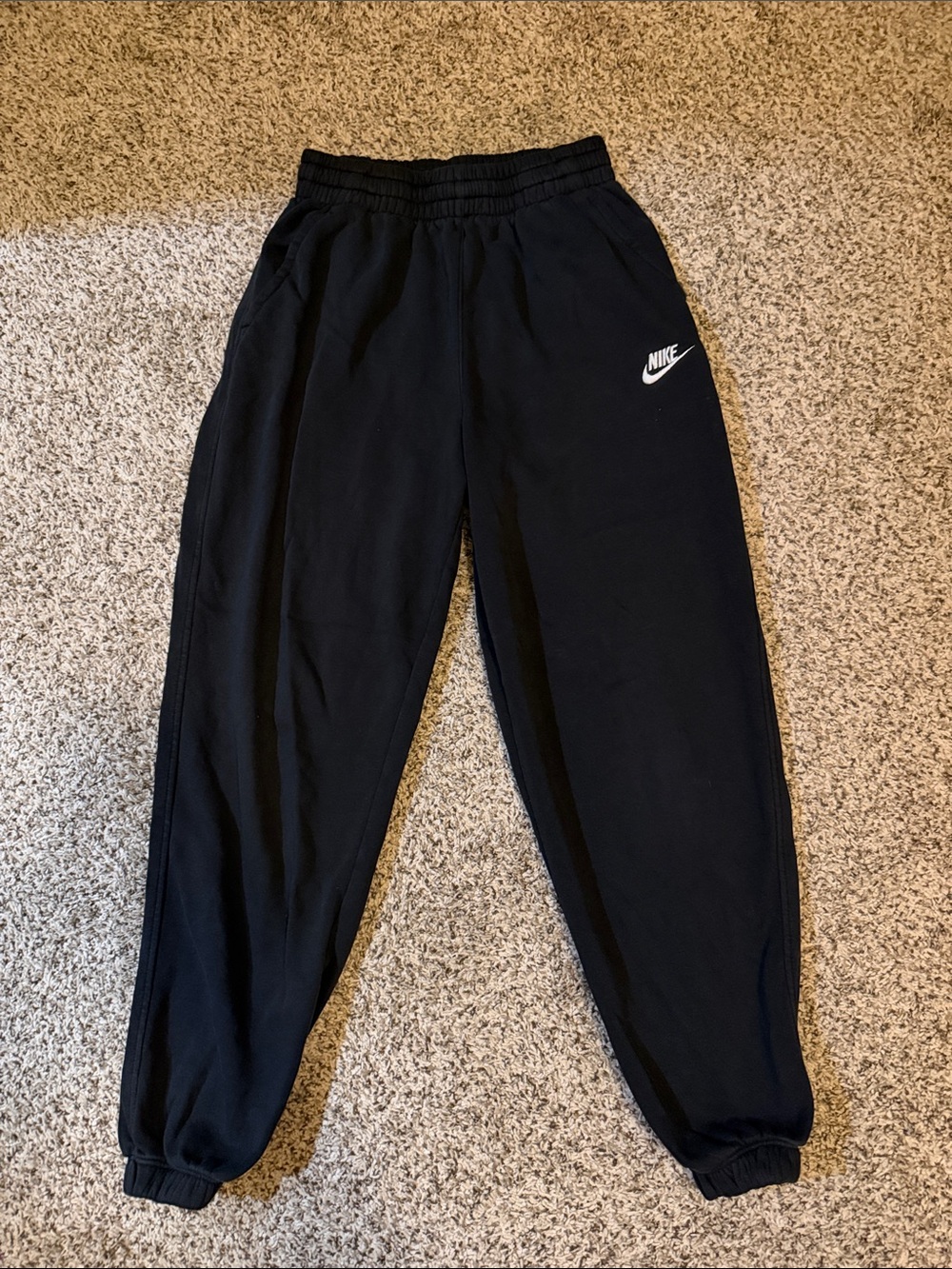 Nike Kids size L Black Jogger Sweatpants with White Swoosh
